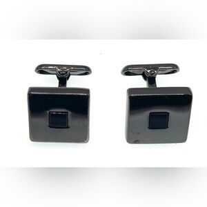 3 for $30 Vintage Gunmetal SilverTone Square Cufflinks Black Square Stone Center
